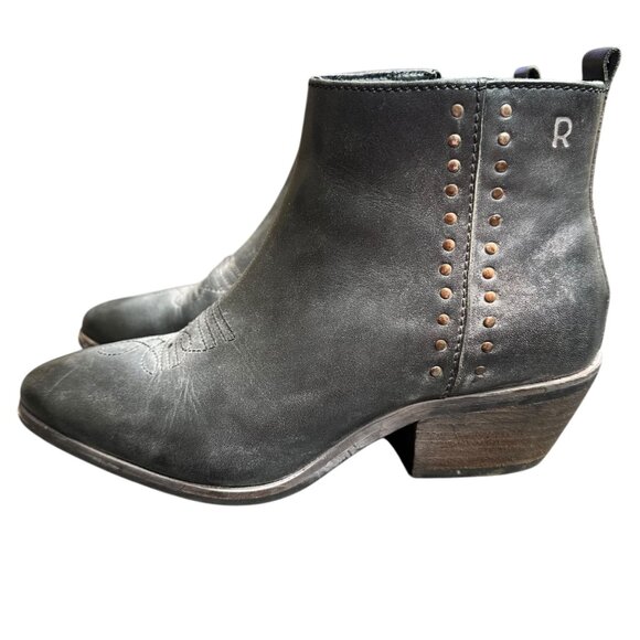 Roan By Bed Stu Gray Leather Distressed Ankle Boots Zip Western Stitching Size 6 - Picture 5 of 9